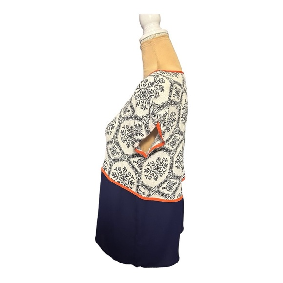 THML Womens Navy bottom Orange Trim Navy print on White Dolman Boho Medi… - Picture 2 of 6